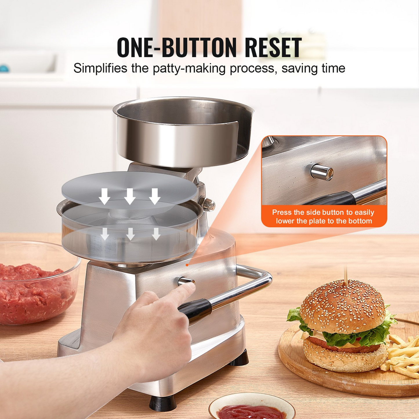 VEVOR Commercial Burger Patty Maker, 150mm/6inch Hamburger Beef Patty Maker, Heavy Duty Food-Grade Stainless Steel Bowl Burger Press Machine, Kitchen Meat Forming Processor with 1000 Pcs Patty Papers