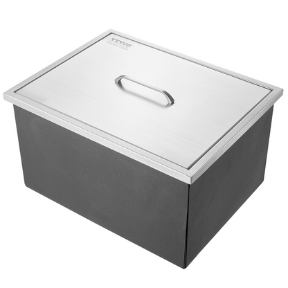 VEVOR Drop in Ice Chest, 22"L x 17"W x 12"H Stainless Steel Ice Cooler, Commercial Ice Bin with Cover, 40 qt Outdoor Kitchen Ice Bar, Drain-pipe and Drain Plug Included, for Cold Wine Beer