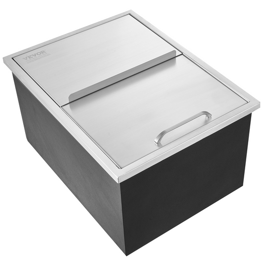 VEVOR Drop in Ice Chest, 24"L x 18"W x 13"H Stainless Steel Ice Cooler, Commercial Ice Bin with Sliding Cover, 40.9 qt Outdoor Kitchen Ice Bar, Drain-pipe and Drain Plug Included, for Cold Wine Beer