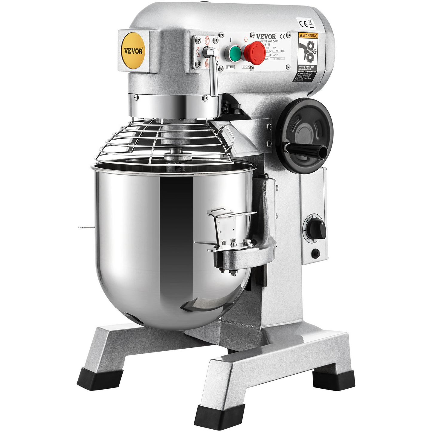 VEVOR Commercial Food Mixer, 15Qt Commercial Mixer with Timing Function, 500W Stainless Steel Bowl Heavy Duty Electric Food Mixer Commercial with 3 Speeds Adjustable 113/184/341 RPM, Dough Hook Whisk Beater Included, Perfect for Bakery Pizzeria