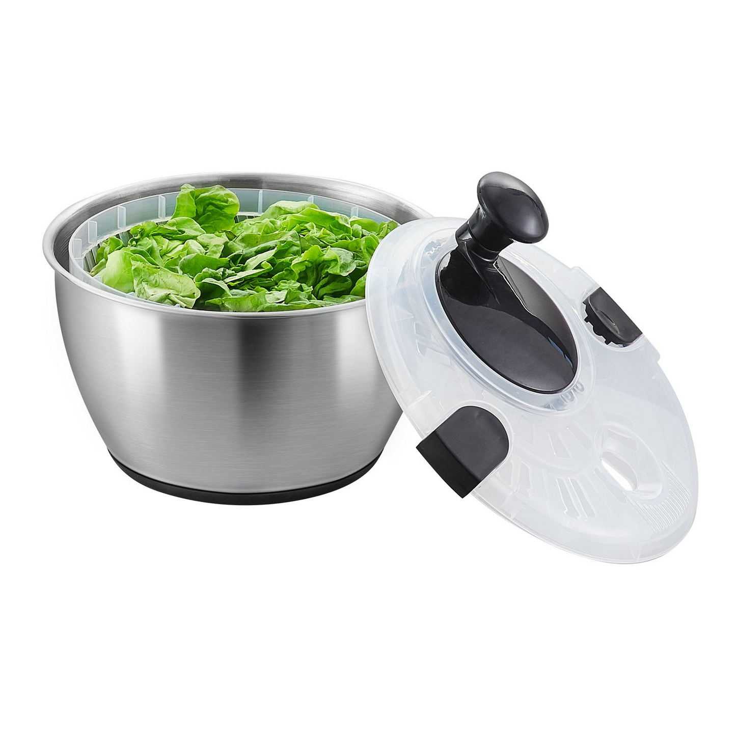 VEVOR Stainless Steel Salad Spinner, 4.75Qt, One-handed Easy Press Large Vegetable Dryer Washer, Lettuce Cleaner and Dryer with 304 Stainless Steel Bowl, for Greens, Herbs, Berries, Fruits, No BPA