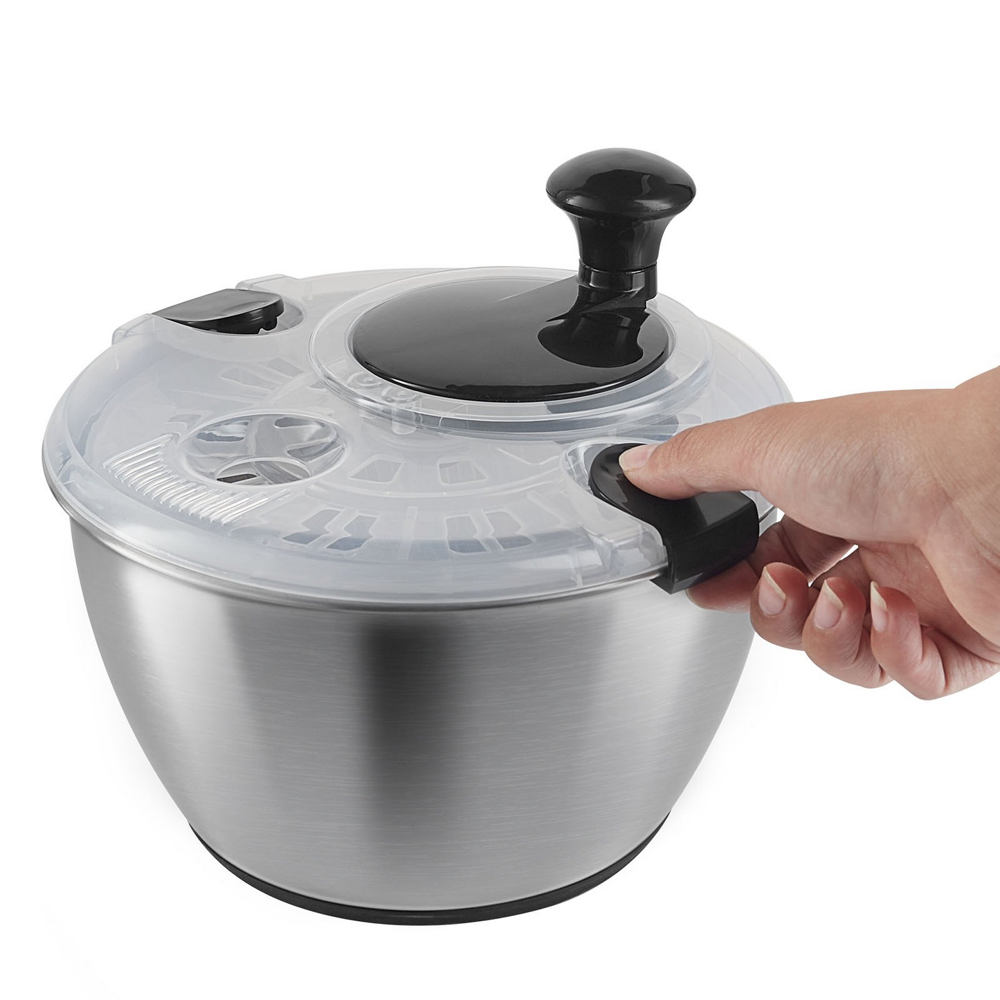 VEVOR Stainless Steel Salad Spinner, 4.75Qt, One-handed Easy Press Large Vegetable Dryer Washer, Lettuce Cleaner and Dryer with 304 Stainless Steel Bowl, for Greens, Herbs, Berries, Fruits, No BPA