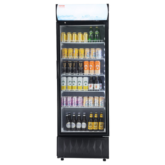 VEVOR Commercial Merchandiser Refrigerator, 12.2 Cu.Ft / 345L Beverage Refrigerator Cooler Merchandiser, Glass Door Display Refrigerator Upright Fridge with 5 Adjustable Shelves, Customizable Lightbox