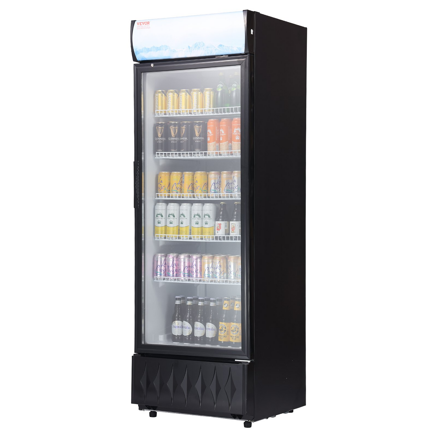 VEVOR Commercial Merchandiser Refrigerator, 12.2 Cu.Ft / 345L Beverage Refrigerator Cooler Merchandiser, Glass Door Display Refrigerator Upright Fridge with 5 Adjustable Shelves, Customizable Lightbox