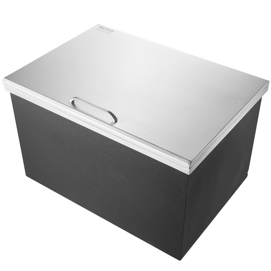 VEVOR Drop in Ice Chest, 28"L x 20"W x 17"H Stainless Steel Ice Cooler, Commercial Ice Bin with Hinged Cover, 40 qt Outdoor Kitchen Ice Bar, Drain-pipe and Drain Plug Included, for Cold Wine Beer