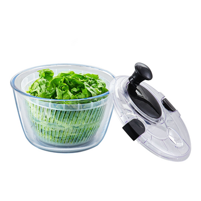 VEVOR Glass Salad Spinner, 4.75Qt, One-handed Easy Press Large Vegetable Dryer Washer, Lettuce Cleaner and Dryer with High Borosilicate Glass Bowl Lid, for Greens, Herbs, Berries, Fruits, No BPA