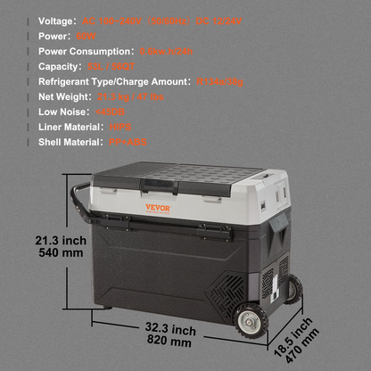 VEVOR Car Refrigerator, 12 Volt Car Refrigerator Fridge, 56 QT/53 L Dual Zone Portable Freezer, -4℉-50℉ Adjustable Range, 12/24V DC and 100-240V AC Compressor Cooler for Outdoor, Camping, Travel, RV