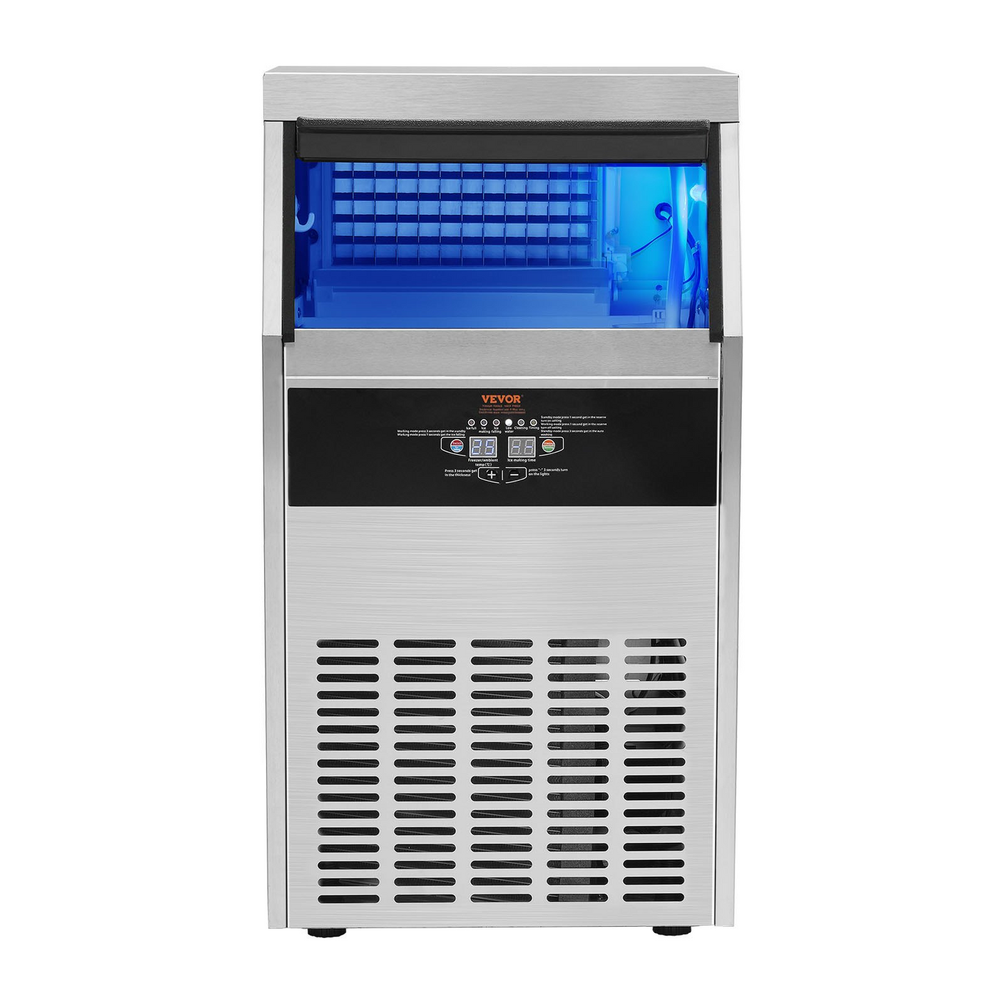 VEVOR Commercial Ice Maker, 130lbs/24H, Ice Maker Machine, 60 Ice Cubes in 12-15 Minutes, Freestanding Cabinet Ice Maker with 33lbs Storage Capacity LED Digital Display, for Bar Home Office Restaurant