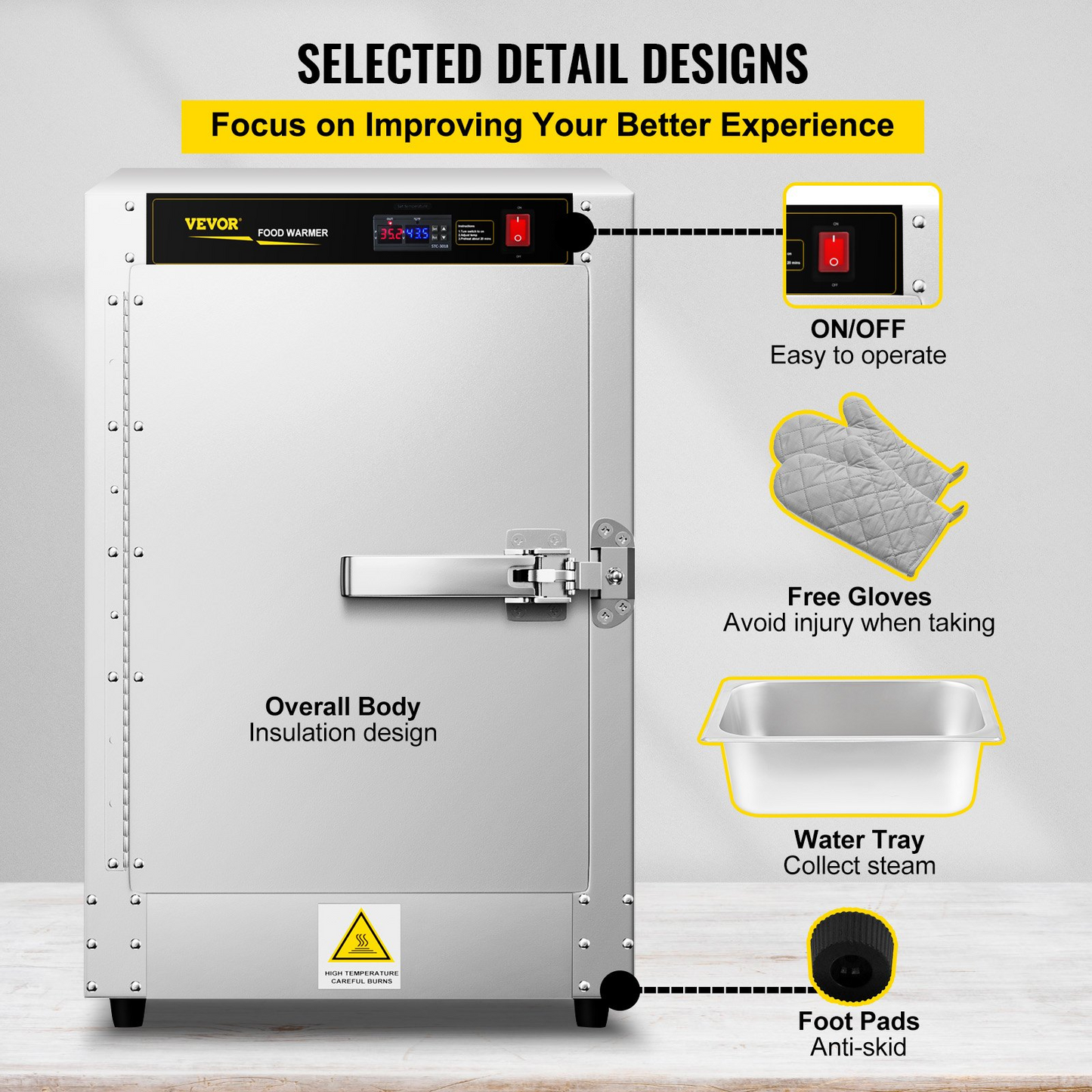 VEVOR Hot Box Food Warmer, 16"x16"x24" Concession Warmer with Water Tray, Four Disposable Catering Pans, Countertop Pizza, Patty, Pastry, Empanada, Concession Hot Food Hold Tested to UL Standards