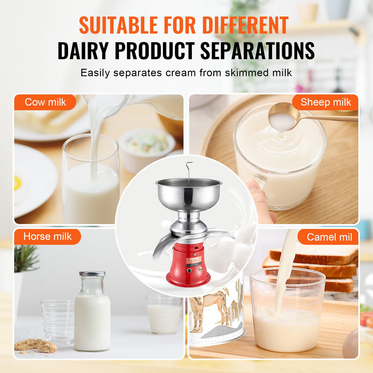 VEVOR Milk Cream Centrifugal Separator, 304 Stainless Steel Electric Cream Separators, 100L/H Output 10500RPM Goat Milk Separator, 30W Cow Cream Separator, Milk Skimmer with 5L Bowl Capacity, 100-240V