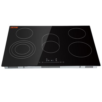 VEVOR Built in Electric Stove Top, 30.3 x 20.5 inch 5 Burners, 240V Glass Radiant Cooktop with Sensor Touch Control, Timer & Child Lock Included, 9 Power Levels for Simmer Steam Slow Cook Fry