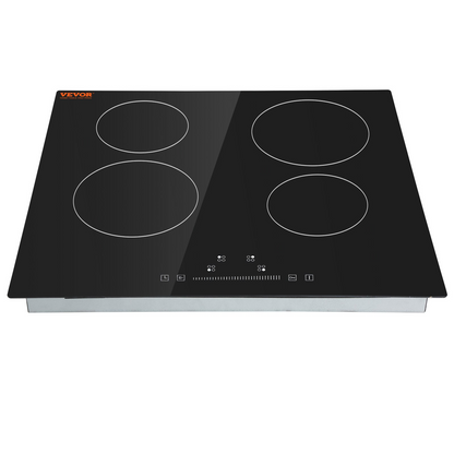 VEVOR Built in Electric Stove Top, 23.2 x 20.5 inch 4 Burners, 240V Glass Radiant Cooktop with Sensor Touch Control, Timer & Child Lock Included, 9 Power Levels for Simmer Steam Slow Cook Fry