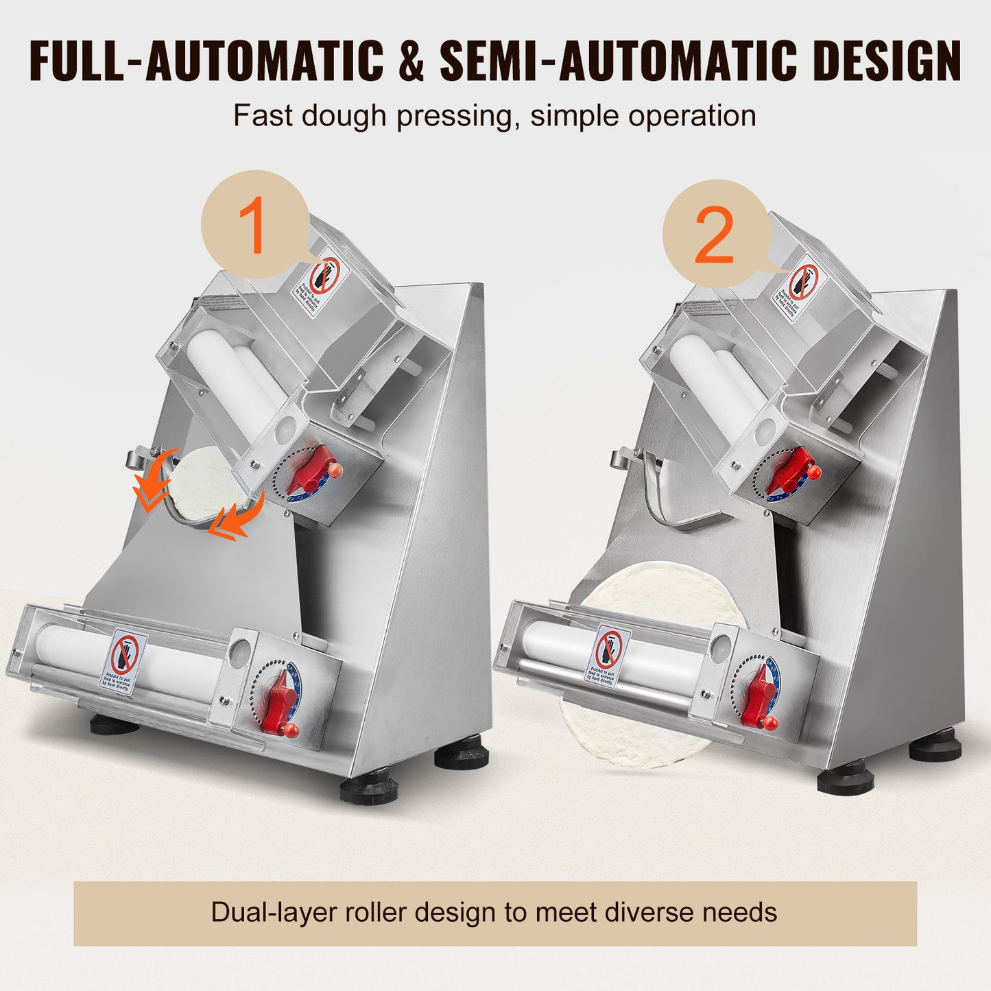 VEVOR Pizza Dough Roller Sheeter, 3-12 Inch Automatic Commercial Pizza Press, 370W Electric 260 Per Hour Dough Roller, Stainless Steel Adjustable Thickness Dough Machine, for Pasta Maker Equipment