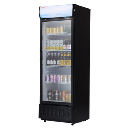 VEVOR Commercial Merchandiser Refrigerator, 9.7 Cu.Ft / 275L Beverage Refrigerator Cooler Merchandiser, Glass Door Display Refrigerator Upright Fridge with 4 Adjustable Shelves, Customizable Lightbox