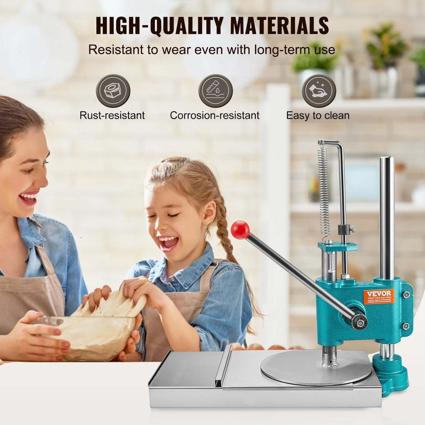 VEVOR Manual Pizza Dough Press Machine, 9.5inch/24cm Household Pizza Pastry, Stainless Steel Pizza Presser, Commercial Chapati Sheet Pizza Crust Press Plate, Height Adjustable Pizza Forming Machine