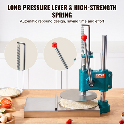 VEVOR Manual Pizza Dough Press Machine, 9.5inch/24cm Household Pizza Pastry, Stainless Steel Pizza Presser, Commercial Chapati Sheet Pizza Crust Press Plate, Height Adjustable Pizza Forming Machine