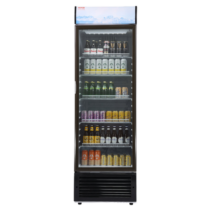 VEVOR Commercial Merchandiser Refrigerator, 14.8 Cu.Ft / 420L Beverage Refrigerator Cooler Merchandiser, Glass Door Display Refrigerator Upright Fridge with 5 Adjustable Shelves, Customizable Lightbox