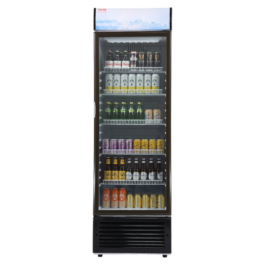 VEVOR Commercial Merchandiser Refrigerator, 14.8 Cu.Ft / 420L Beverage Refrigerator Cooler Merchandiser, Glass Door Display Refrigerator Upright Fridge with 5 Adjustable Shelves, Customizable Lightbox