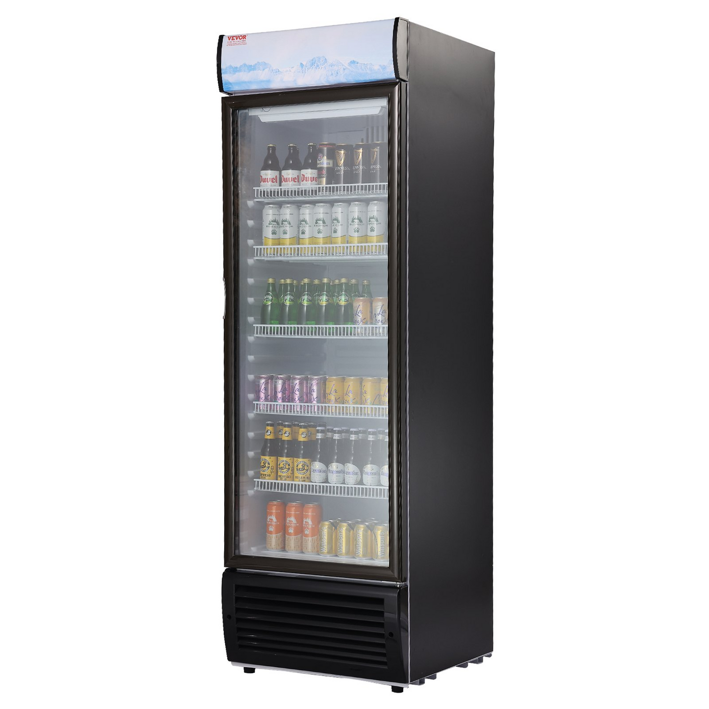 VEVOR Commercial Merchandiser Refrigerator, 14.8 Cu.Ft / 420L Beverage Refrigerator Cooler Merchandiser, Glass Door Display Refrigerator Upright Fridge with 5 Adjustable Shelves, Customizable Lightbox