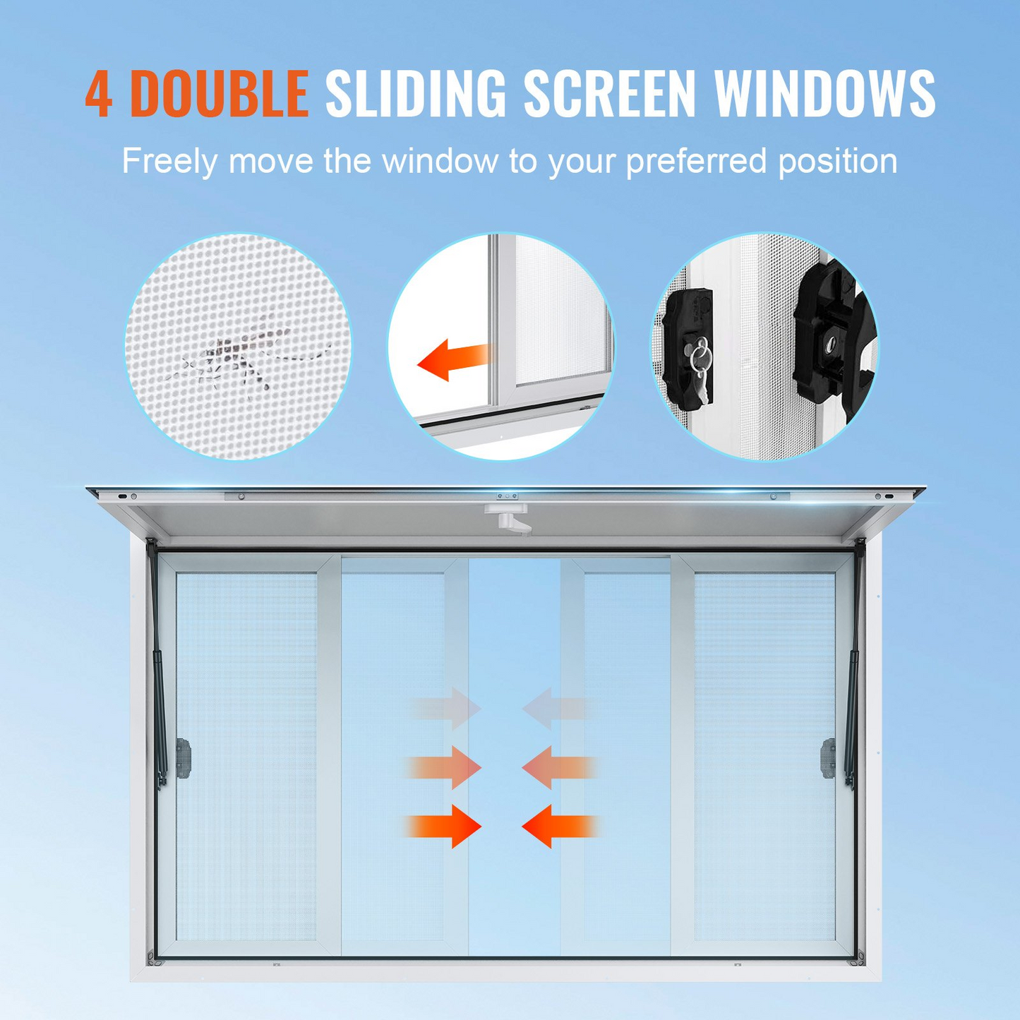 VEVOR Concession Window 48"x36", Aluminum Alloy Food Truck Service Window with 4 Horizontal Sliding Windows & Awning Door & Drag Hook, Up to 85 Degrees Serving Window for Food Truck Concession Trailer