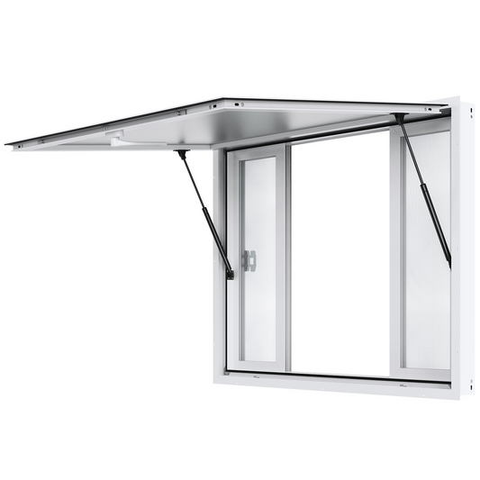 VEVOR Concession Window 48"x36", Aluminum Alloy Food Truck Service Window with 4 Horizontal Sliding Windows & Awning Door & Drag Hook, Up to 85 Degrees Serving Window for Food Truck Concession Trailer