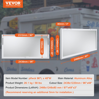 VEVOR Concession Window 96"x48", Aluminum Alloy Food Truck Service Window with Awning Door & Drag Hook, Up to 85 Degrees Stand Serving Window for Food Trucks Concession Trailers, Glass Not Included