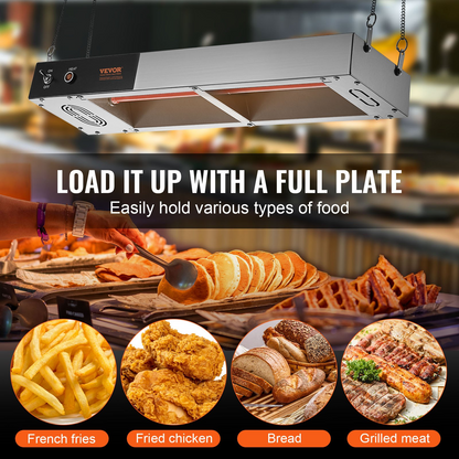 VEVOR French Fry Food Warmer, 750W Commercial Strip Food Heating Lamp, Electric Stainless Steel Warming Light Dump Station, Overhead 104-122°F Fries Warmer for Chip Buffet Kitchen Restaurant, Silver