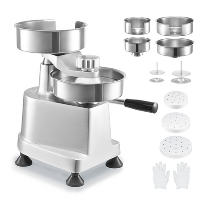 VEVOR Commercial Burger Patty Maker, Hamburger Beef Patty Maker with 3 Convertible Mold(4/5/6-inch), Heavy Duty Stainless Steel Burger Press Machine, Meat Forming Processor with 1500 Pcs Patty Papers