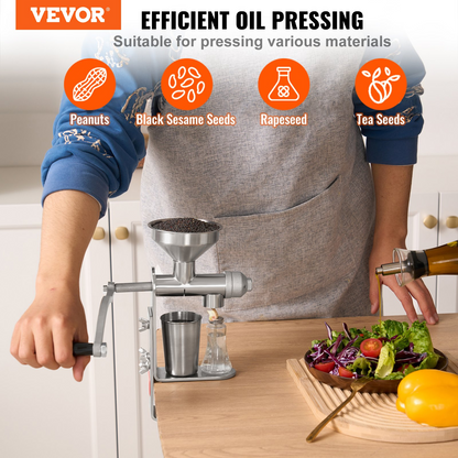 VEVOR Manual Oil Press Machine, Stainless Steel Oil Extractor Machine, Detachable Oil Presser for Effortless Cleaning, Household Oil Expeller for Pressing Peanuts, Sesame Seeds, Rapeseed, Tea Seeds