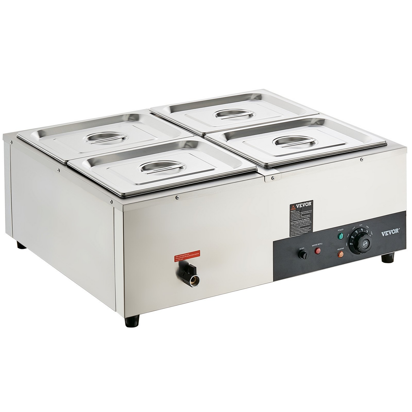 VEVOR 4-Pan Commercial Food Warmer, 4 x 12QT Electric Steam Table, 1500W Professional Countertop Stainless Steel Buffet Bain Marie with 86-185°F Temp Control for Catering and Restaurants, Silver