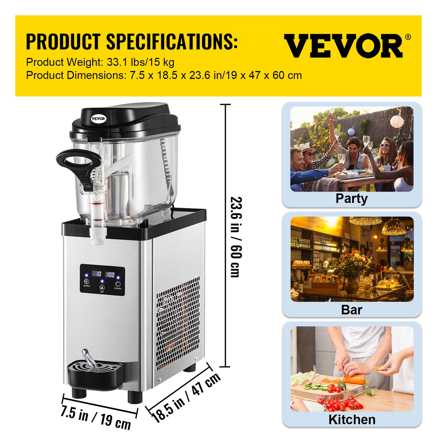 VEVOR Commercial Slushy Machine, 6L/1.6 Gallons 25 Cups Single-Bowl, 300W 110V, Stainless Steel Margarita Smoothie Frozen Drink Maker, Slushie Machine for Supermarkets Cafes Restaurants Bars Home Use