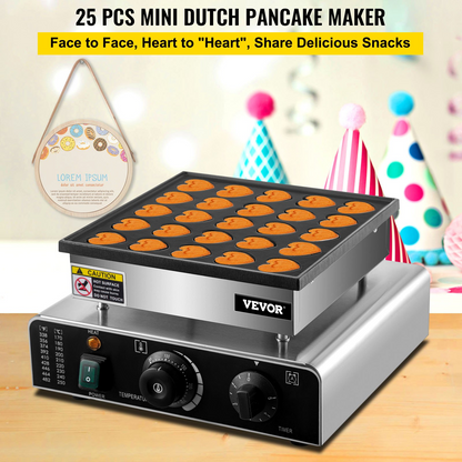 VEVOR Mini Dutch Pancake Maker, Heart-Shaped Dutch Pancake Machine, 25PCs Pancake Maker Electric Commercial, 850W Mini Pancake Maker, 110V Proffertjes Muffin Waffle Maker for Kitchen Bakery Snack Bar