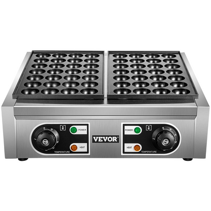 VEVOR Commercial Takoyaki Maker, 56PCs Japanese Octopus Fish Ball Machine, 2kW Heating Takoyaki Grill Maker, Octopus Meatball Machine w/ 2 Non-Stick Plates, Fish Ball Maker w/ Independent Temp Control