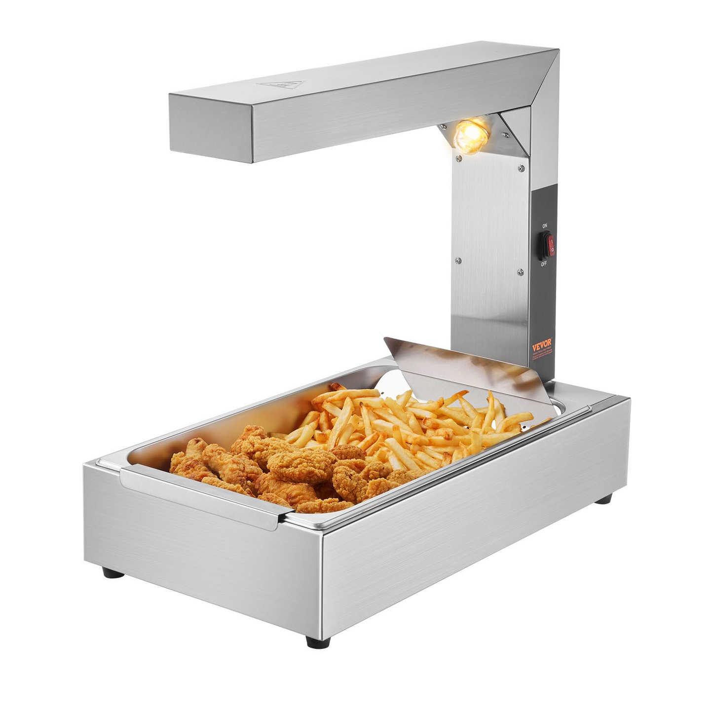 VEVOR French Fry Food Warmer, 750W Commercial Food Heating Lamp, Electric Stainless Steel Warming Light Dump Station, Countertop 104-122°F Fries Food Warmer for Chip Buffet Kitchen Restaurant, Silver