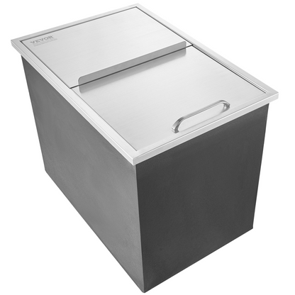 VEVOR Drop in Ice Chest, 27"L x 18"W x 21"H Stainless Steel Ice Cooler, Commercial Ice Bin with Sliding Cover, 40.9 qt Outdoor Kitchen Ice Bar, Drain-pipe and Drain Plug Included, for Cold Wine Beer