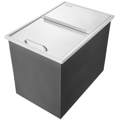 VEVOR Drop in Ice Chest, 27"L x 18"W x 21"H Stainless Steel Ice Cooler, Commercial Ice Bin with Sliding Cover, 40.9 qt Outdoor Kitchen Ice Bar, Drain-pipe and Drain Plug Included, for Cold Wine Beer