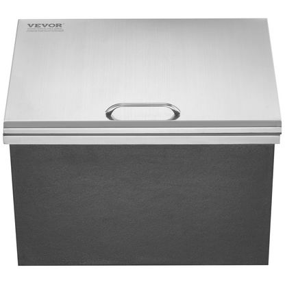 VEVOR Drop in Ice Chest, 20"L x 16"W x 13"H Stainless Steel Ice Cooler, Commercial Ice Bin with Hinged Cover, 40 qt Outdoor Kitchen Ice Bar, Drain-pipe and Drain Plug Included, for Cold Wine Beer