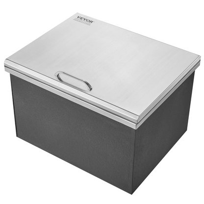 VEVOR Drop in Ice Chest, 20"L x 16"W x 13"H Stainless Steel Ice Cooler, Commercial Ice Bin with Hinged Cover, 40 qt Outdoor Kitchen Ice Bar, Drain-pipe and Drain Plug Included, for Cold Wine Beer