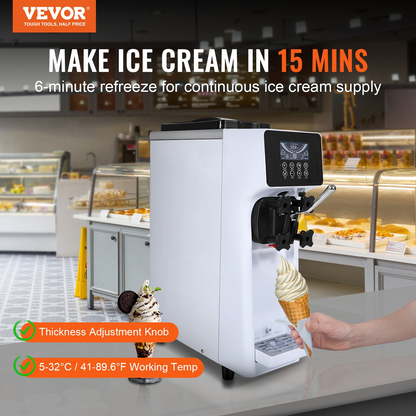 VEVOR Commercial Ice Cream Machine, 10.6 QT/H Yield, 1000W Single Flavor Countertop Soft Serve Ice Cream Maker, with 4L Hopper 1.6L Cylinder, LCD Panel Auto Clean Pre-cooling, for Restaurant Snack Bar