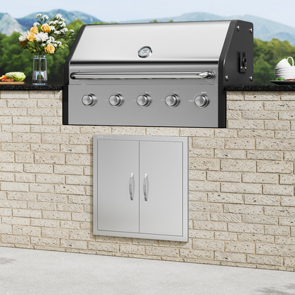 VEVOR BBQ Access Door, 24W x 24H Inch Double Outdoor Kitchen Door, Stainless Steel Flush Mount Door, Double Wall Vertical Door with Handles and Hooks, for BBQ Island, Grilling Station, Outside Cabinet