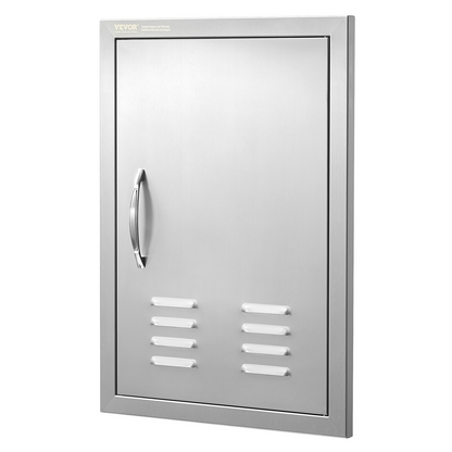 VEVOR BBQ Access Door, 17W x 24H Inch Single Outdoor Kitchen Door, Stainless Steel Flush Mount Door, Wall Vertical Door with Handle, Vents and Hook, for BBQ Island, Grilling Station, Outside Cabinet