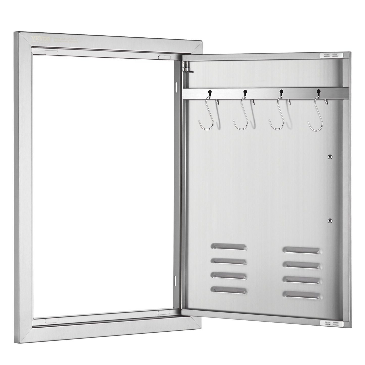 VEVOR BBQ Access Door, 17W x 24H Inch Single Outdoor Kitchen Door, Stainless Steel Flush Mount Door, Wall Vertical Door with Handle, Vents and Hook, for BBQ Island, Grilling Station, Outside Cabinet