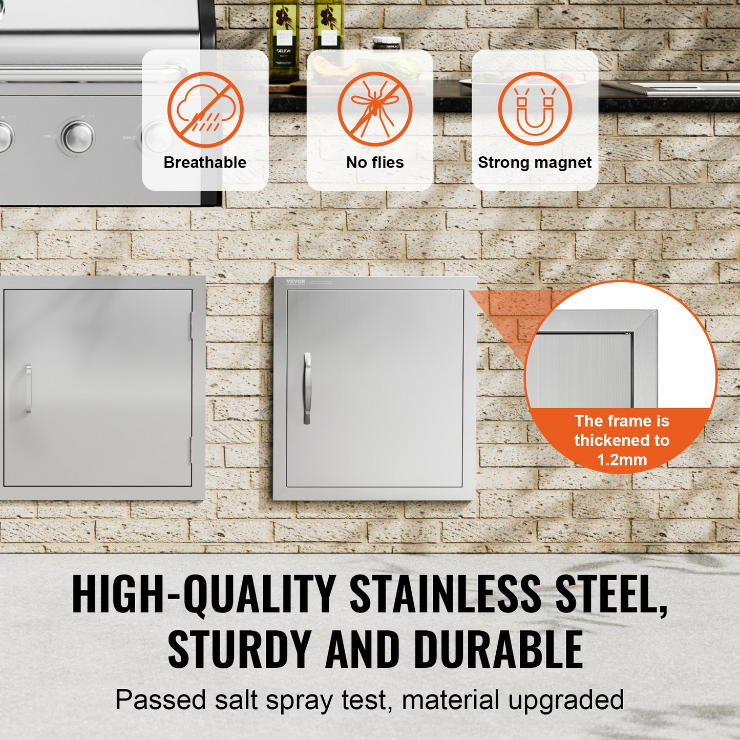 VEVOR BBQ Access Door, 18W x 20H Inch Single Outdoor Kitchen Door, Stainless Steel Flush Mount Door, Wall Vertical Door with Handle and Hook, for BBQ Island, Grilling Station, Outside Cabinet