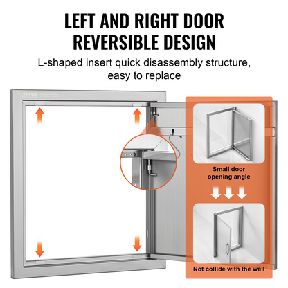 VEVOR BBQ Access Door, 18W x 20H Inch Single Outdoor Kitchen Door, Stainless Steel Flush Mount Door, Wall Vertical Door with Handle and Hook, for BBQ Island, Grilling Station, Outside Cabinet