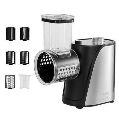 VEVOR Electric Cheese Grater Salad Maker, 250W Salad Shooter, Electric Vegetable Slicer Shredder Chopper for Fruits with 5 Attachments, Stainless Steel Food Cutter for Vegetables, and Cheeses