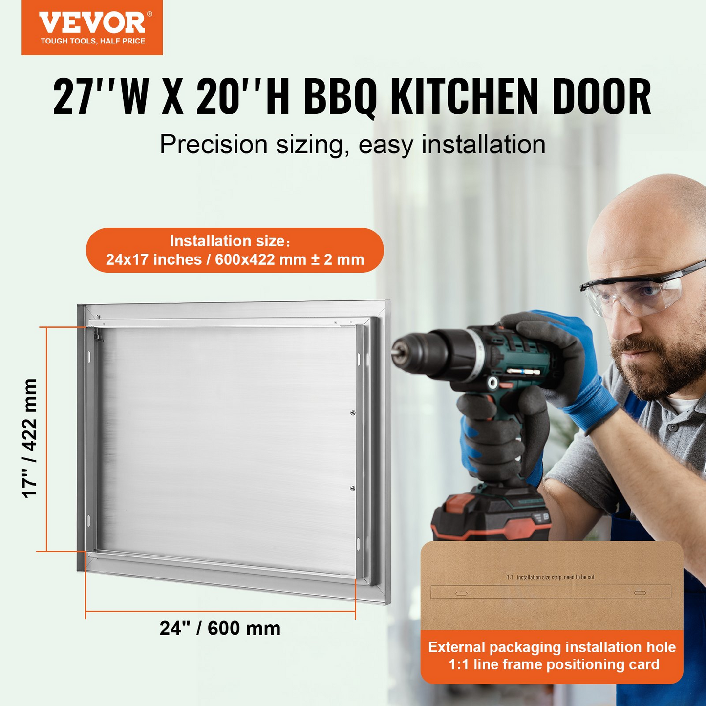 VEVOR BBQ Access Door, 27W x 20H Inch Single Outdoor Kitchen Door, Stainless Steel Flush Mount Door, Wall Vertical Door with Handle, for BBQ Island, Grilling Station, Outside Cabinet