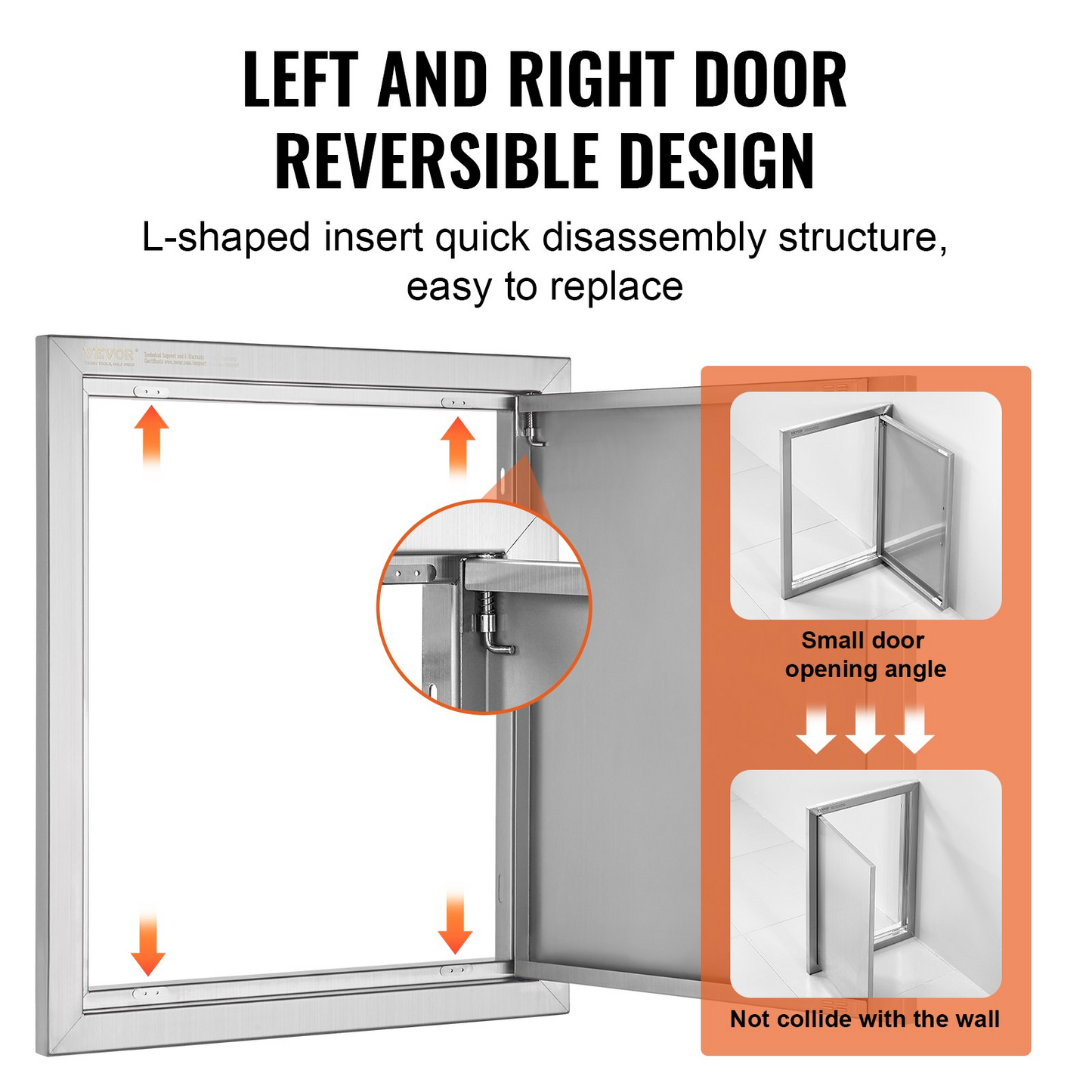 VEVOR BBQ Access Door, 18W x 21H Inch Single Outdoor Kitchen Door, Stainless Steel Flush Mount Door, Wall Vertical Door with Recessed Handle, for BBQ Island, Grilling Station, Outside Cabinet