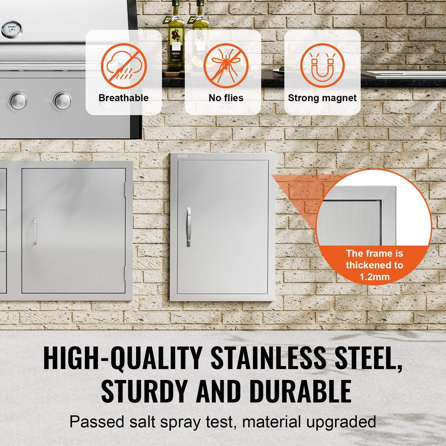 VEVOR BBQ Access Door, 18W x 24H Inch Single Outdoor Kitchen Door, Stainless Steel Flush Mount Door, Wall Vertical Door with Handle, for BBQ Island, Grilling Station, Outside Cabinet