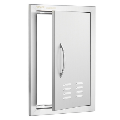 VEVOR BBQ Access Door, 14W x 20H Inch Single Outdoor Kitchen Door, Stainless Steel Flush Mount Door, Wall Vertical Door with Handle and vents, for BBQ Island, Grilling Station, Outside Cabinet