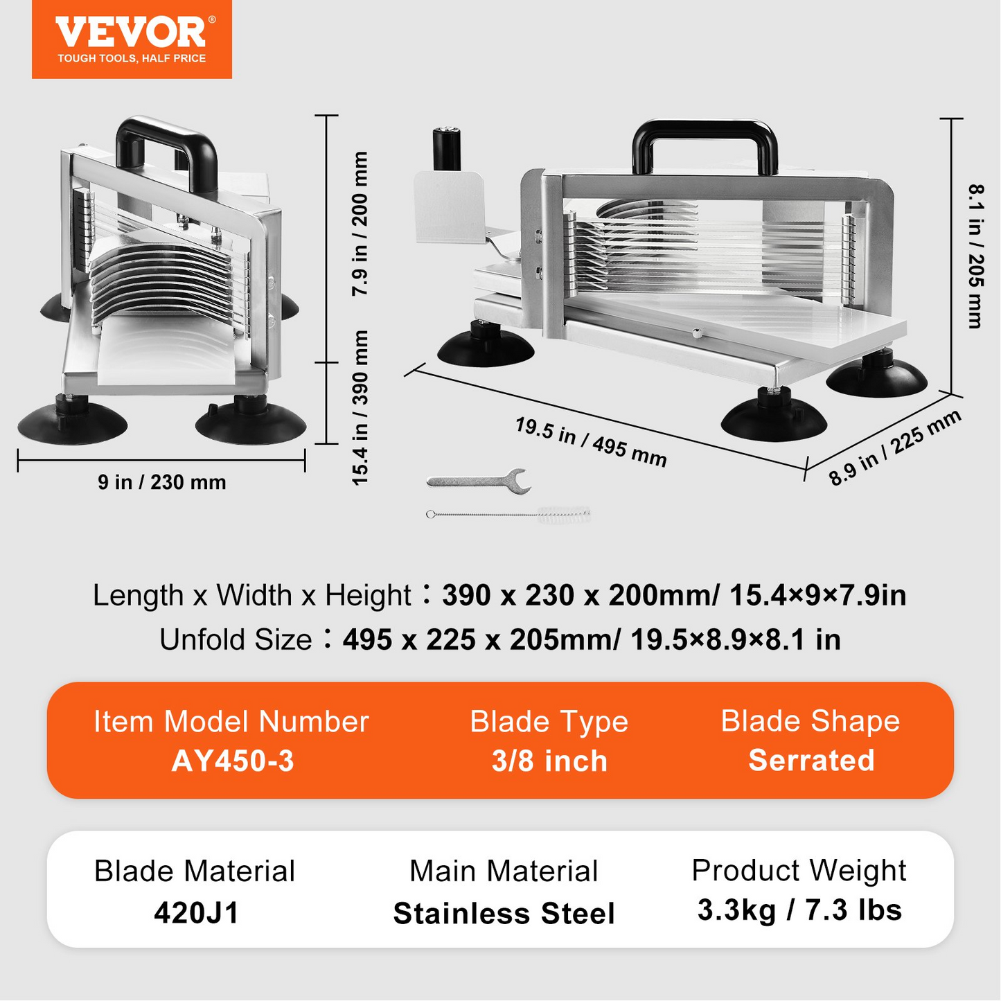 VEVOR Commercial Tomato Slicer, 3/8 inch Tomato Cutter Slicer, Stainless Steel Heavy Duty Tomato Slicer Machine, Manual Tomato Slicer with Non-slip Feet, for Cutting Tomatoes, Cucumbers, Bananas